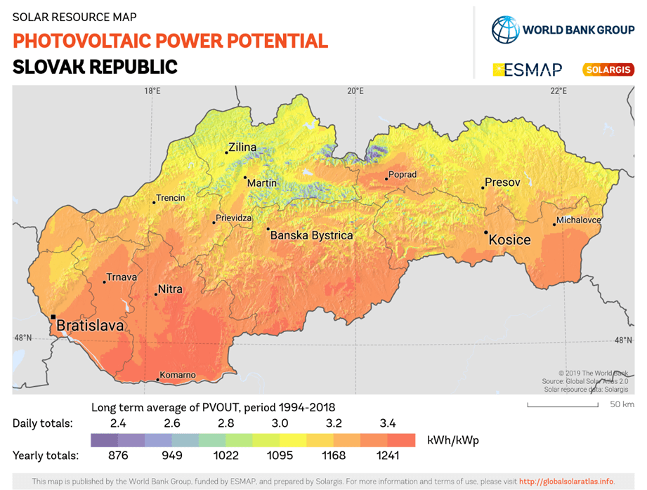 Solárna mapa Slovenska.