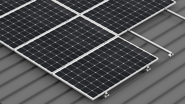 Structure for photovoltaics on a pitched roof with corrugated roofing.